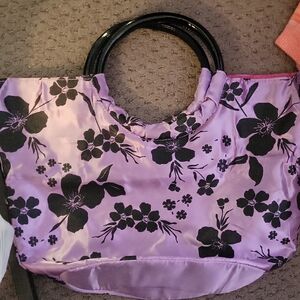 Black & Purple Floral 'Satin' Bag- Very Good Shape!
